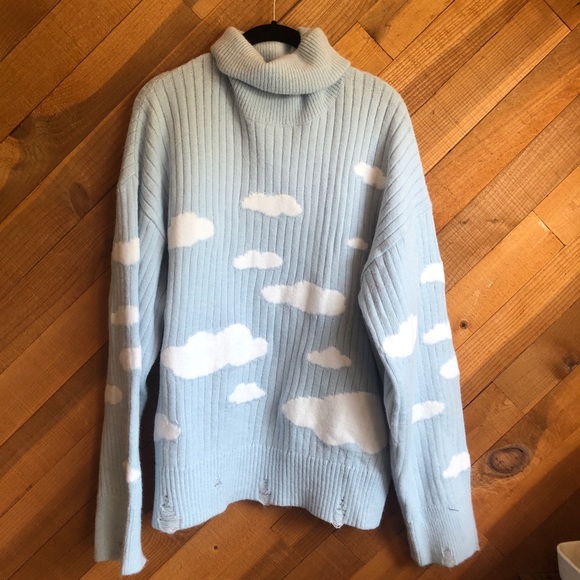 Oversized Cloud Print Knit Sweater 